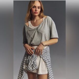 Anthropologie Gray Knotted Cropped Layered Sweatshirt